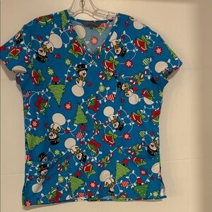 Festive Blue Snowman Print Women's Top
